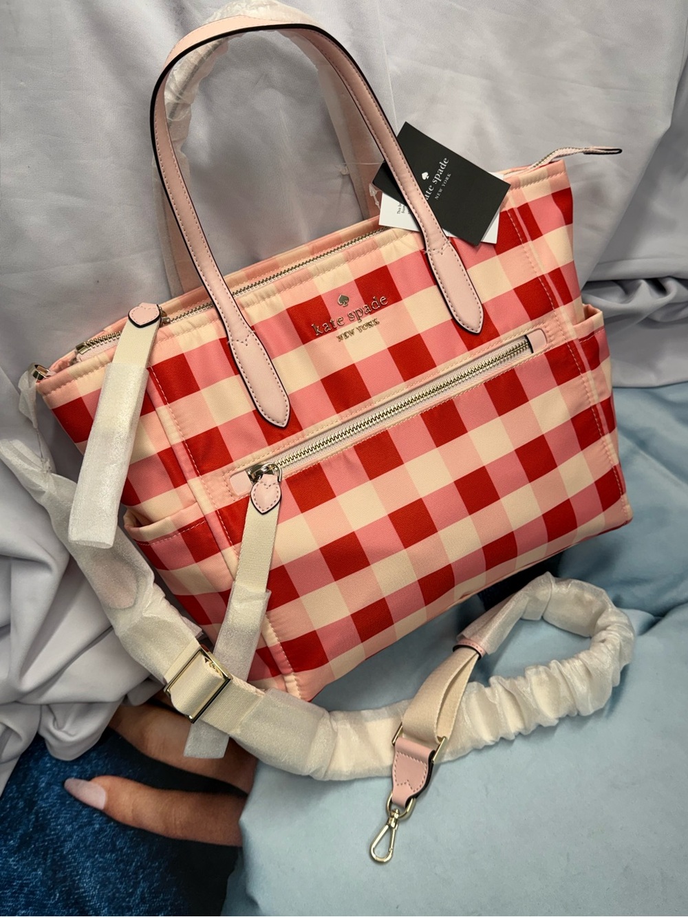 (new+tag) Kate Spade Gingham Check Crossbody Shoulder Tote, Double Compartment